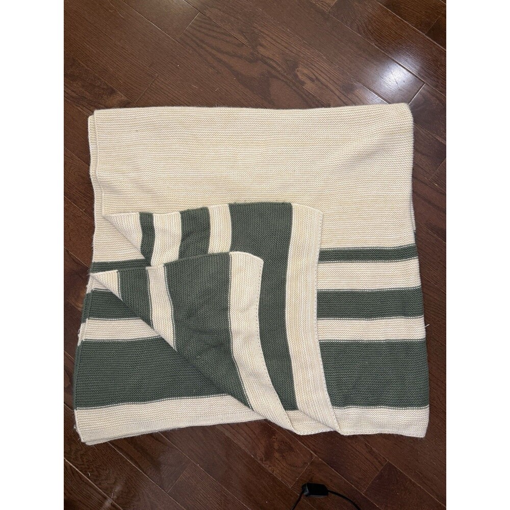 Hearth & Hand Magnolia Green Cream Striped Knitted Throw Blanket Farmhouse Style